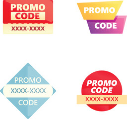 Promo code icons set cartoon vector. Colorful coupon template for big sale. Special offer