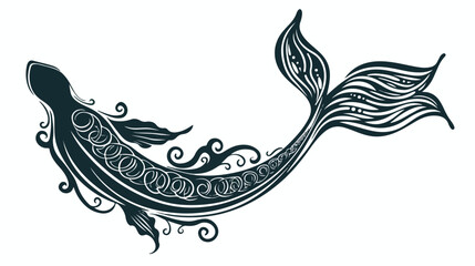 Hand drawn silhouette of mermaids tail. Vector icon illustration