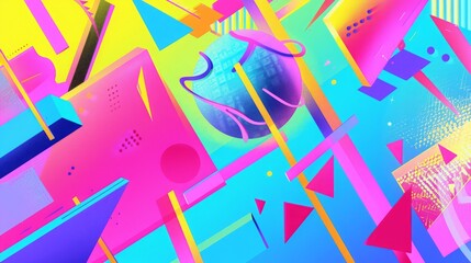 Vibrant purple art with geometric shapes in magenta, violet, and electric blue