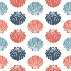 Seamless pattern from seashells. Seashells in pastel colors on a white background. Vector