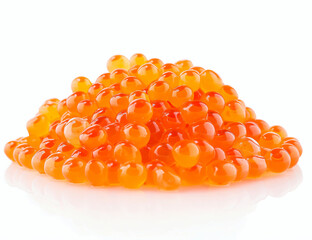 Pile of red salmon caviar isolated on white