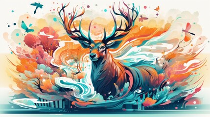 Majestic Stag Amidst a Whirlwind of Autumn Colors
