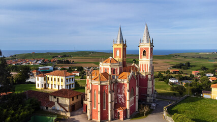 An aerial view of the San Pedro Ad Venceya church. Cóbreces, Cantabria, Spain.