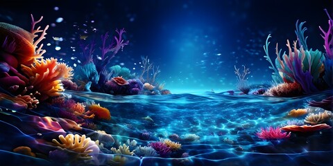 underwater landscape with data streams flowing like waves and bioluminescent creatures