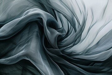 A monochrome photograph capturing the intricate patterns and flowing waves of a black and white fabric, An abstract art piece of simple shades of grey swirling together, AI Generated