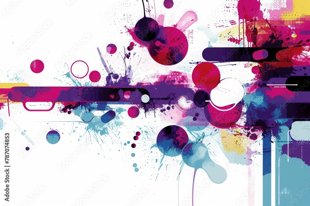 Aufkleber a vibrant abstract composition featuring various colored circles and intersecting lines creating a d