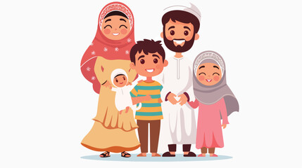 Happy muslim family with boy and girl and infant Vector