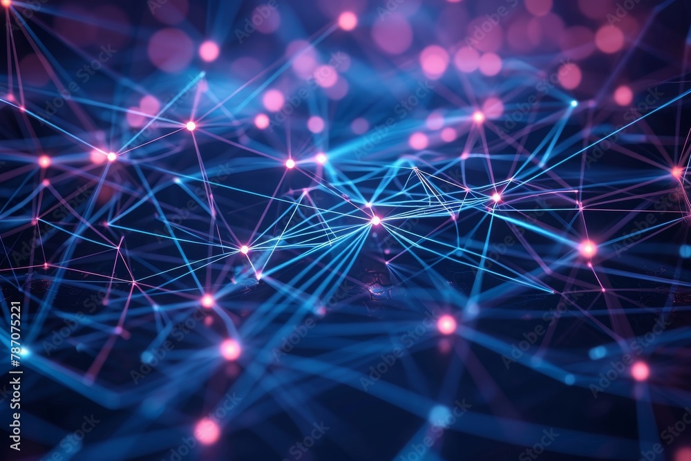 Aufkleber this photo showcases a vibrant blue and pink background featuring intersecting lines and scattered d