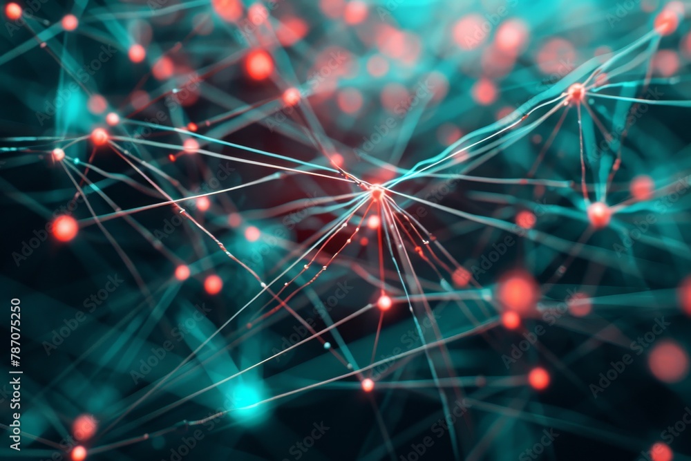 Aufkleber close up of a blue and red network, an abstract interpretation of data transfer in a network, ai gen