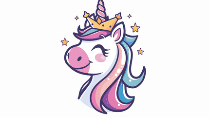 Happy unicorn head with crown. Can be used for baby t