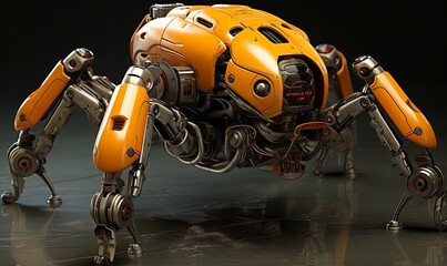 Yellow Robot Spider Standing on Legs