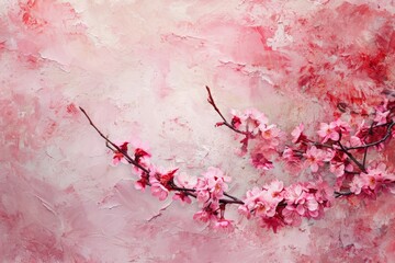 This photo showcases a painting featuring pink flowers against a pristine white background, An...