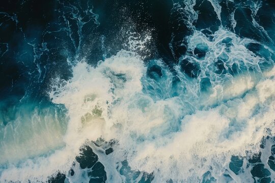 This aerial photo showcases a sprawling body of water, stretching as far as the eye can see, An abstract representation of a wave breaking in the sea, AI Generated