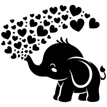 Depicted in this vector illustration is a cute baby elephant blowing a heart from its trunk