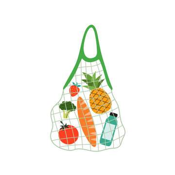Illustration of a mesh bag with products