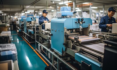 Two Men Operating Machine in Factory