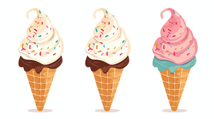 Ice cream cone with three scoops icon image Vector illustration