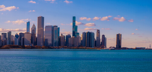 Panoramic view of cityscape Chicago at Lake Michigan, Illinois, USA