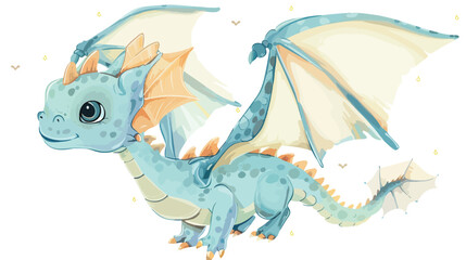 Illustration of cute dragon try to fly Vector illustration