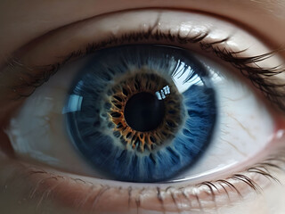 Close Up of a Beautiful Blue Human Eye. Generative AI