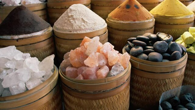 Spice Powder And Salt Mineral In A Market 