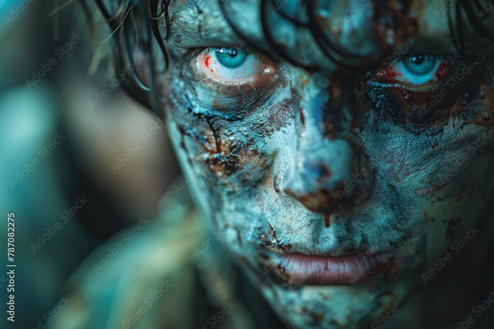 Poster artistic blur effect creating an abstract interpretation of a person's facial features and emotions