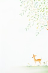 A gentle watercolor in pastels, capturing the essence of trees alongside serene animals cute, animation, technicolor,