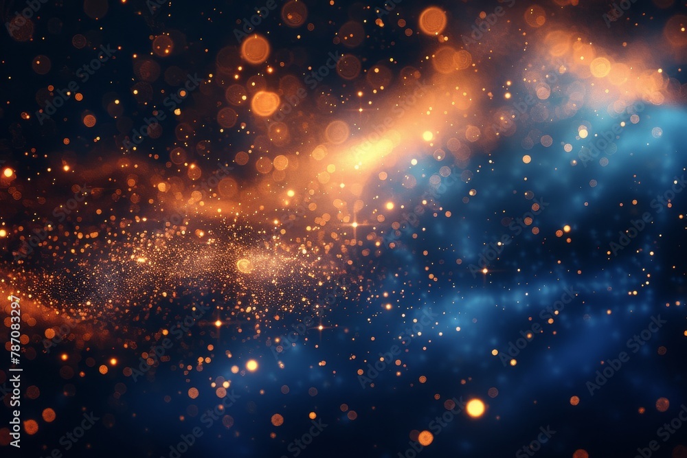 Poster this image features a mesmerizing display of glittering gold and blue bokeh lights, creating a magic
