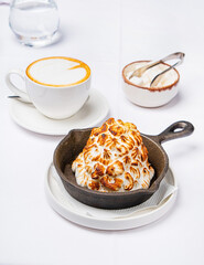 meringue cake with coffee on table - 787083256