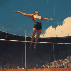 Dynamic Olympic High Jump Champion Overcoming Obstacle