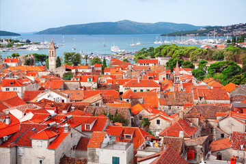Old town of Trogir view from above. Adriatic coast in Split-Dalmatia County, Croatia
