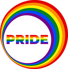 Rainbow circle with rainbow text Pride inside. Isolated element for Pride Month on a transparent background. Pride Month icon. Vector illustration