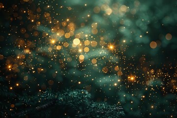 Enchanting bokeh light effect on a dreamy green background suggesting magic and wonder for festive occasions