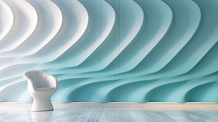 Modern Minimalist Interior with Curved White Wall Panels and Sculptural Furniture. Generative AI