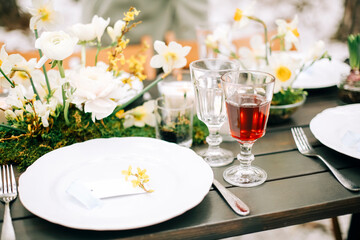 Food and drinks on banquet table