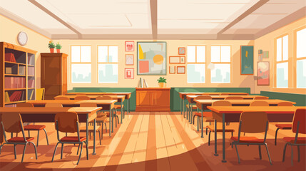 Fototapeta na wymiar Interior of a traditional school classroom with woode