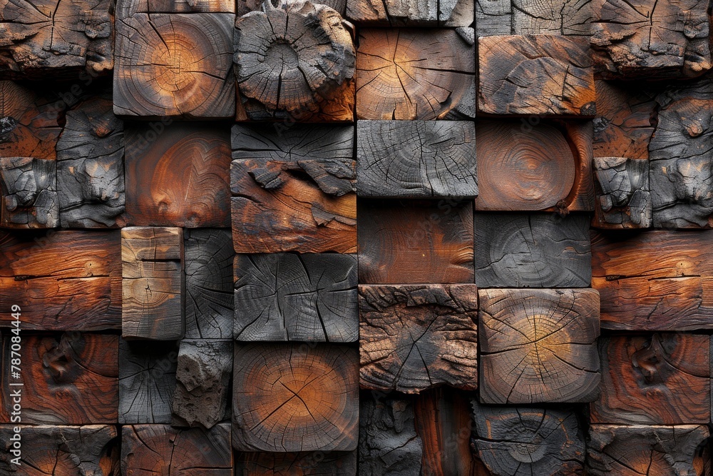 Aufkleber a close-up detail showcasing the texture and pattern of a wood log wall with a natural and rustic fe