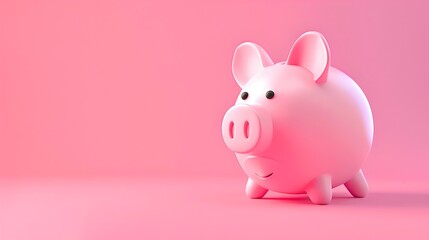 Cute pink piggy bank on a vibrant pink background. Ideal for finance and saving themes. Simple and clear with a modern style. AI