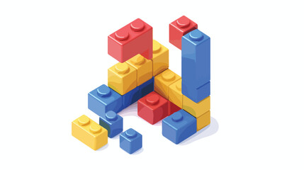 Isometric letter assembled from plastic blocks. Vector