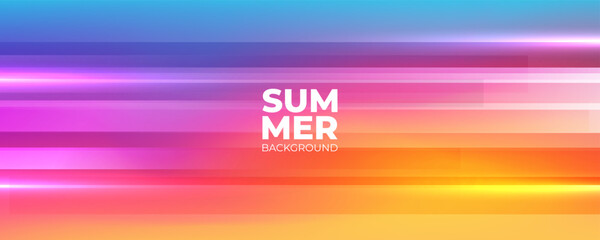 Summer background. Vibrant blurred color gradient banner with horizontal dynamic lines for Summertime season creative graphic design. Vector illustration.