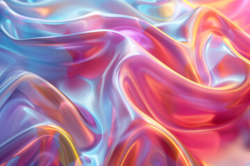 Obraz premium Abstract 3D render of a colorful, glassy holographic cloth, illustration