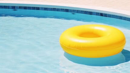 Fototapeta na wymiar yellow life buoy in blue swimming pool