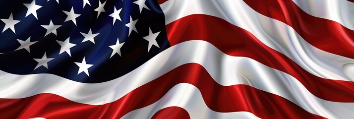 Independence day poster or banner panorama with red and US flag background with white red stripes and stars