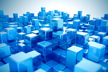 A blue image of many cubes with a blue background.