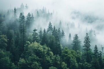 Misty mountain forest, ideal for active hiking adventures and outdoor exploration.