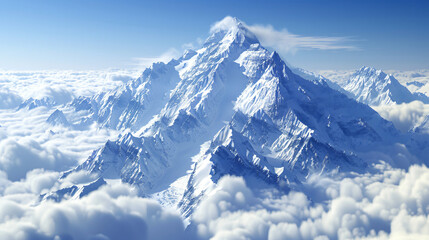 Fototapeta na wymiar Majestic snowy mountain peak towering above the clouds