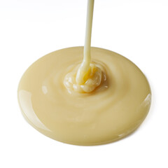 fresh sweet condensed milk on a white background