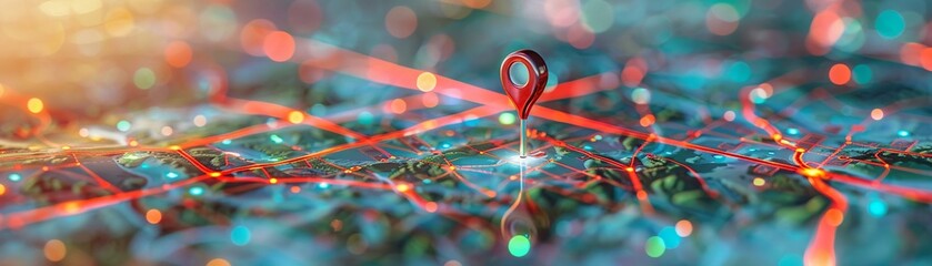A sharp and detailed image of a map pin on an advanced tech pad, reflecting cuttingedge digital cartography , watercolor - obrazy, fototapety, plakaty