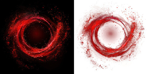 glowing red abstract ring electric particle glow light effect, isolated on transparent and black background, PNG