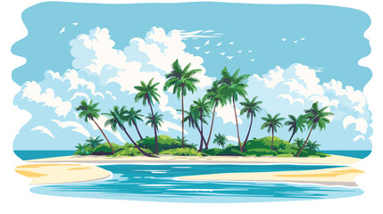 Fototapeta na wymiar Landscape of tropical island beach with palm trees